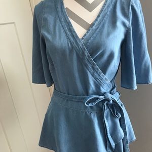 Loft Size M Chambray Wrap Top